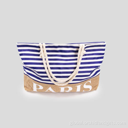 Blue Striped Cotton Rope Tote